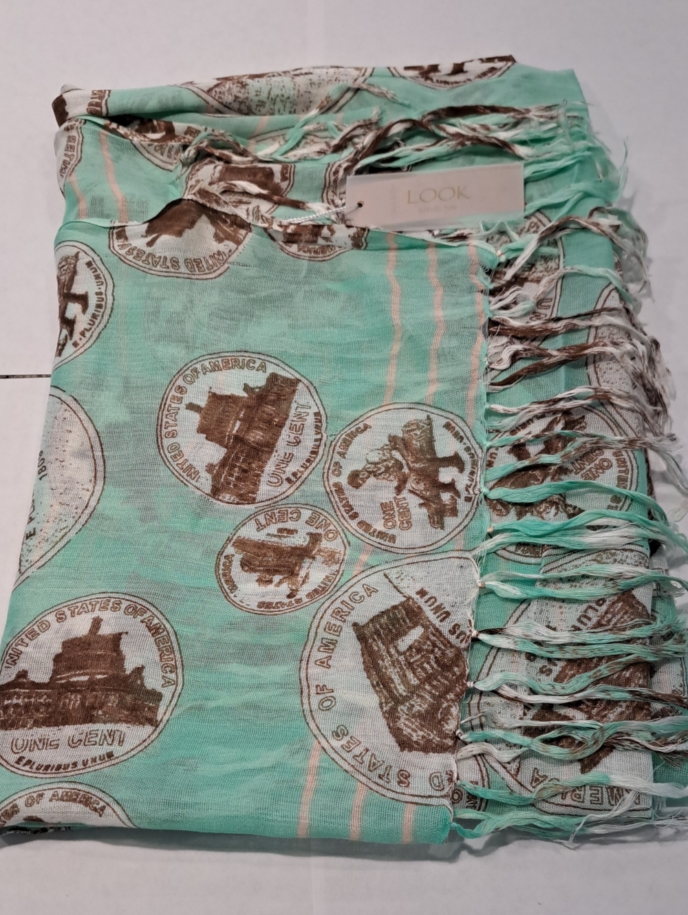 NWT Mint Green Coin Print Fringe Scarf/Wrap